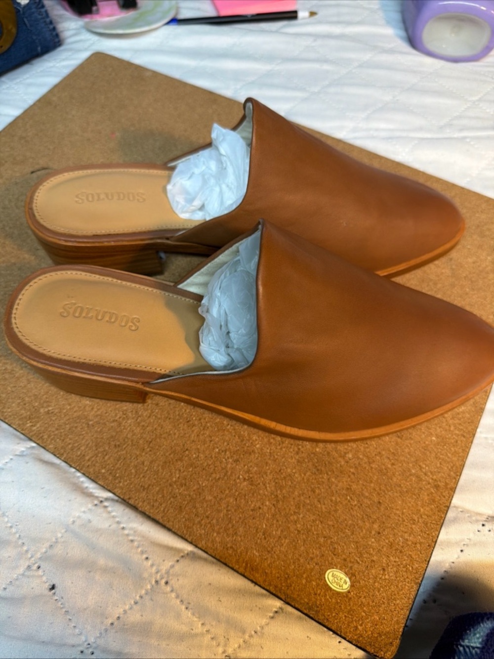 Soludos Women's Brown Leather Slip-On Mules - Picture 6 of 10